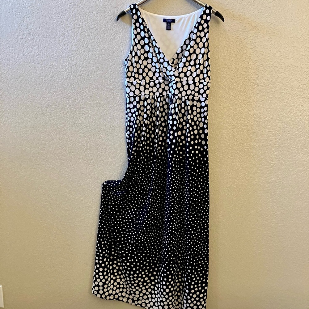 CHAPS Maxi dress FLATTERING floor length black/white polka dot sleeveless Size L